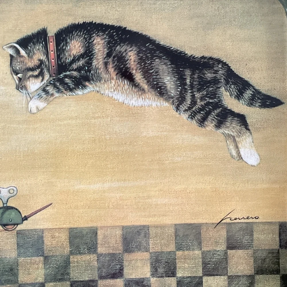 Vintage 1984 Lowell Herrera for Vander Metal Tray Cat Chasing Mouse Retro Cats